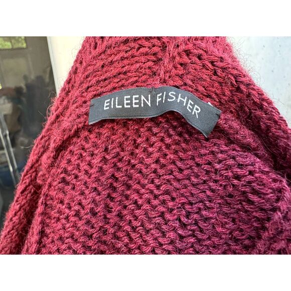 Eileen Fisher Red Maroon Open Front Alpaca Silk Knit LS Cardigan Sweater Size M - Picture 3 of 7